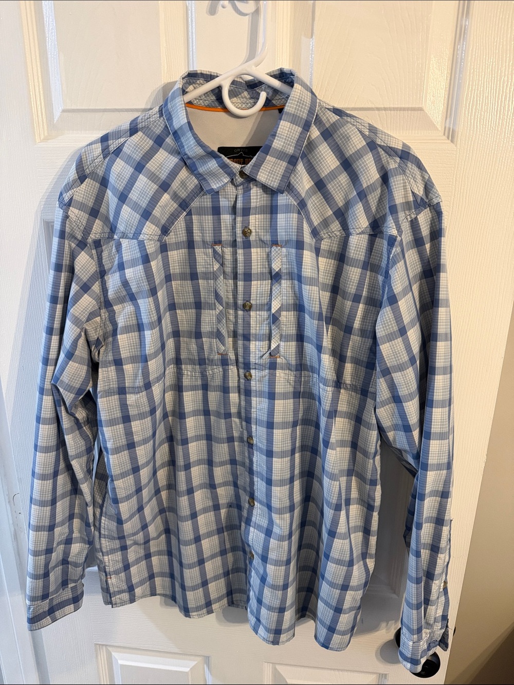 Orvis Light Blue and White Plaid Long Sleeve Shirt